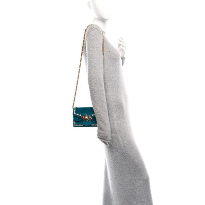 Velvet Crystal Mini Bee Broadway Shoulder Bag Pavone Cyan
