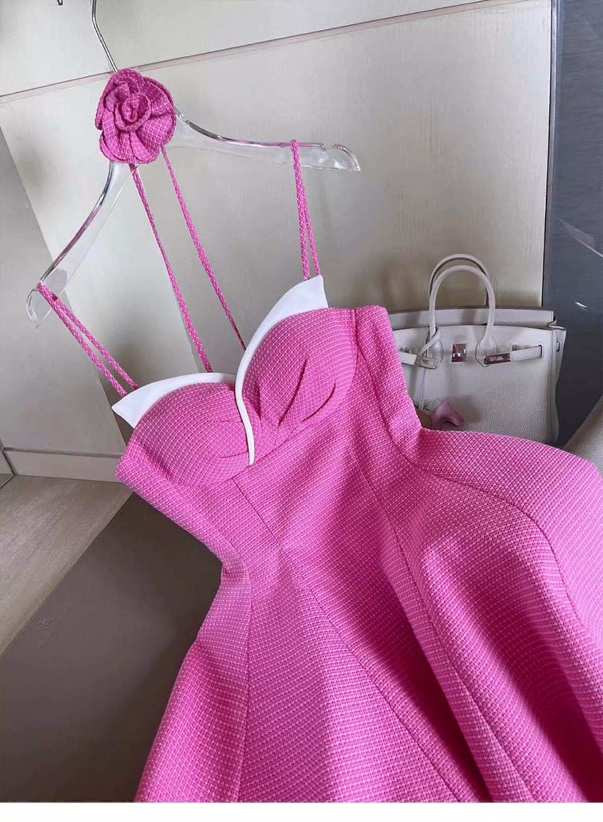 New Fashion Rose Pink Sweetheart Spaghetti Strap Design A-line Party Dresses Homecoming Dresses, D1392