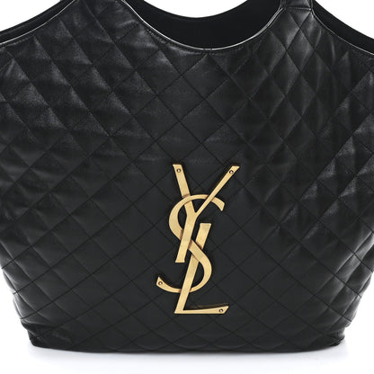 Lambskin Quilted Maxi Icare Shopping Tote Black