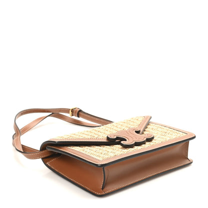Raffia Calfskin Triomphe Wallet on Strap Natural Tan