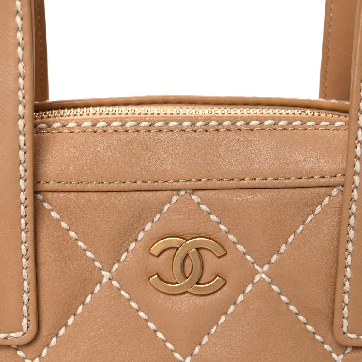 Calfskin Wild Stitch Small Vertical Top Handle Bag Beige