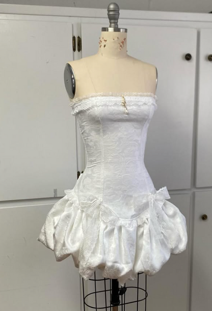 Vintage White Strapless A-line Lace Lace-up Short Party Dresses Homecoming Dress, D1325