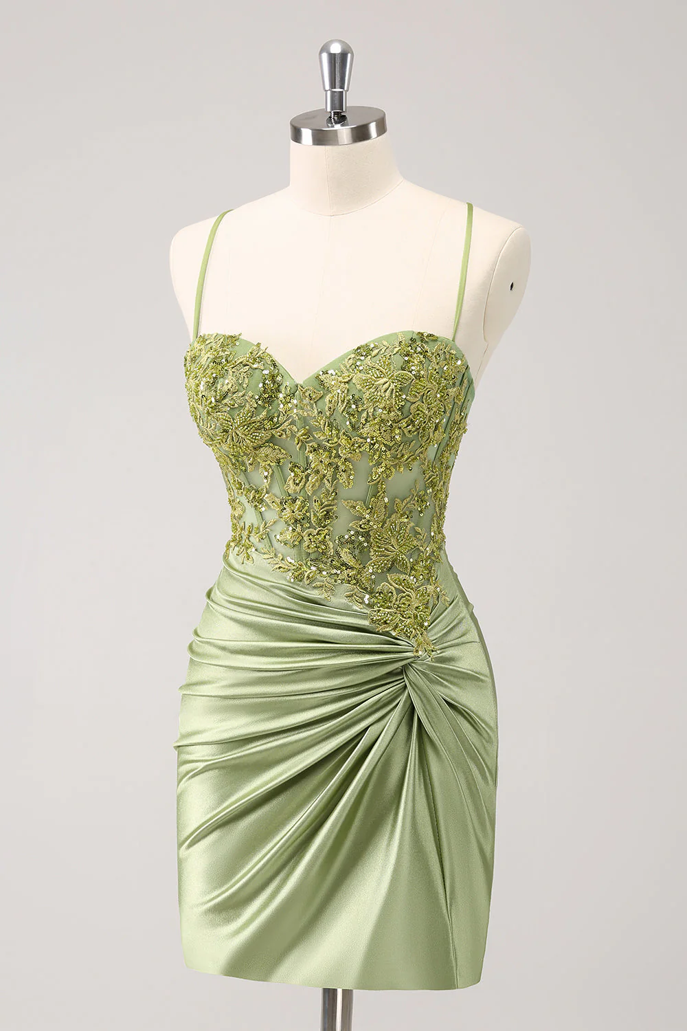 Vintage Green Embroidery Design A-line Sleeveless Spaghetti Strap Homecoming Dress , D1368