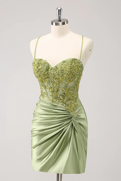 Vintage Green Embroidery Design A-line Sleeveless Spaghetti Strap Homecoming Dress , D1368