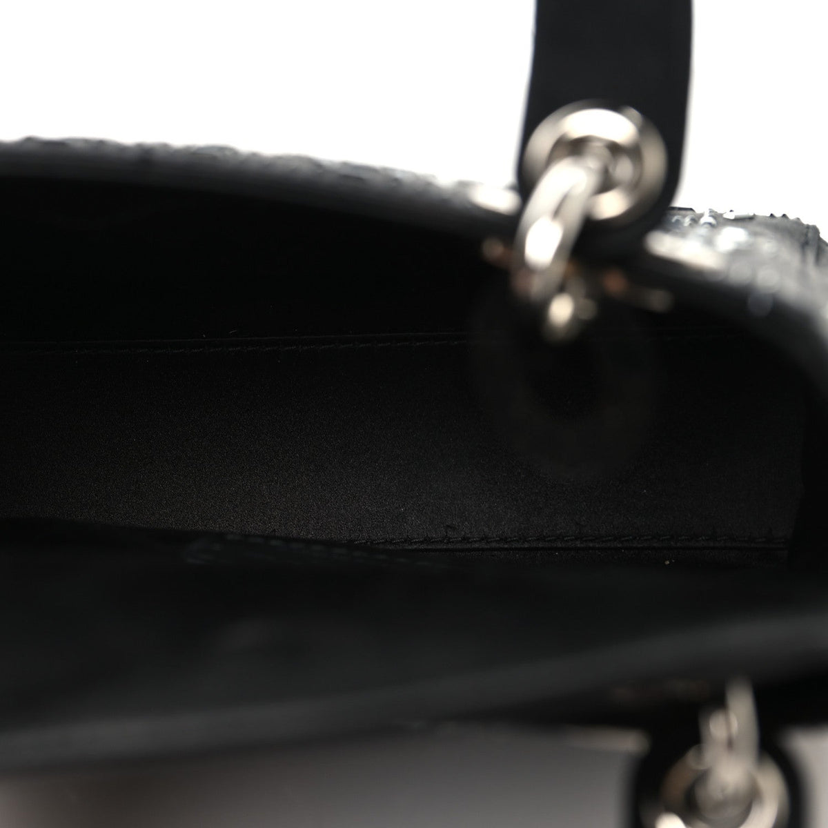Satin Crystal Cannage Mini Lady Dior Black