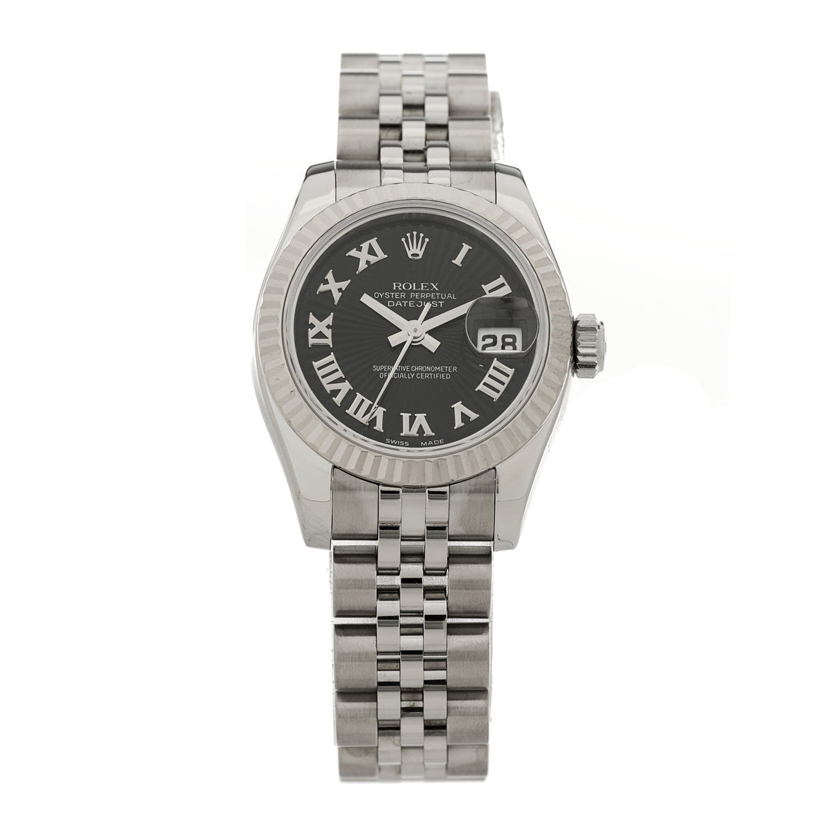 Stainless Steel 18K White Gold 26mm Oyster Perpetual Datejust Watch Black Roman 179174