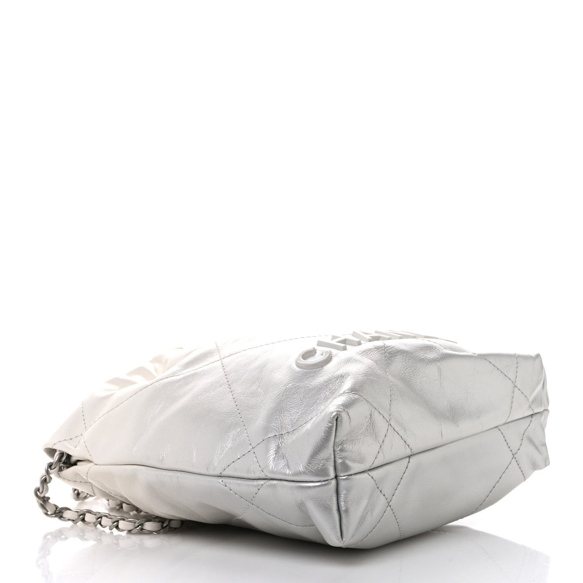 Metallic Shaded Calfskin Quilted Mini Chanel 22 White Silver