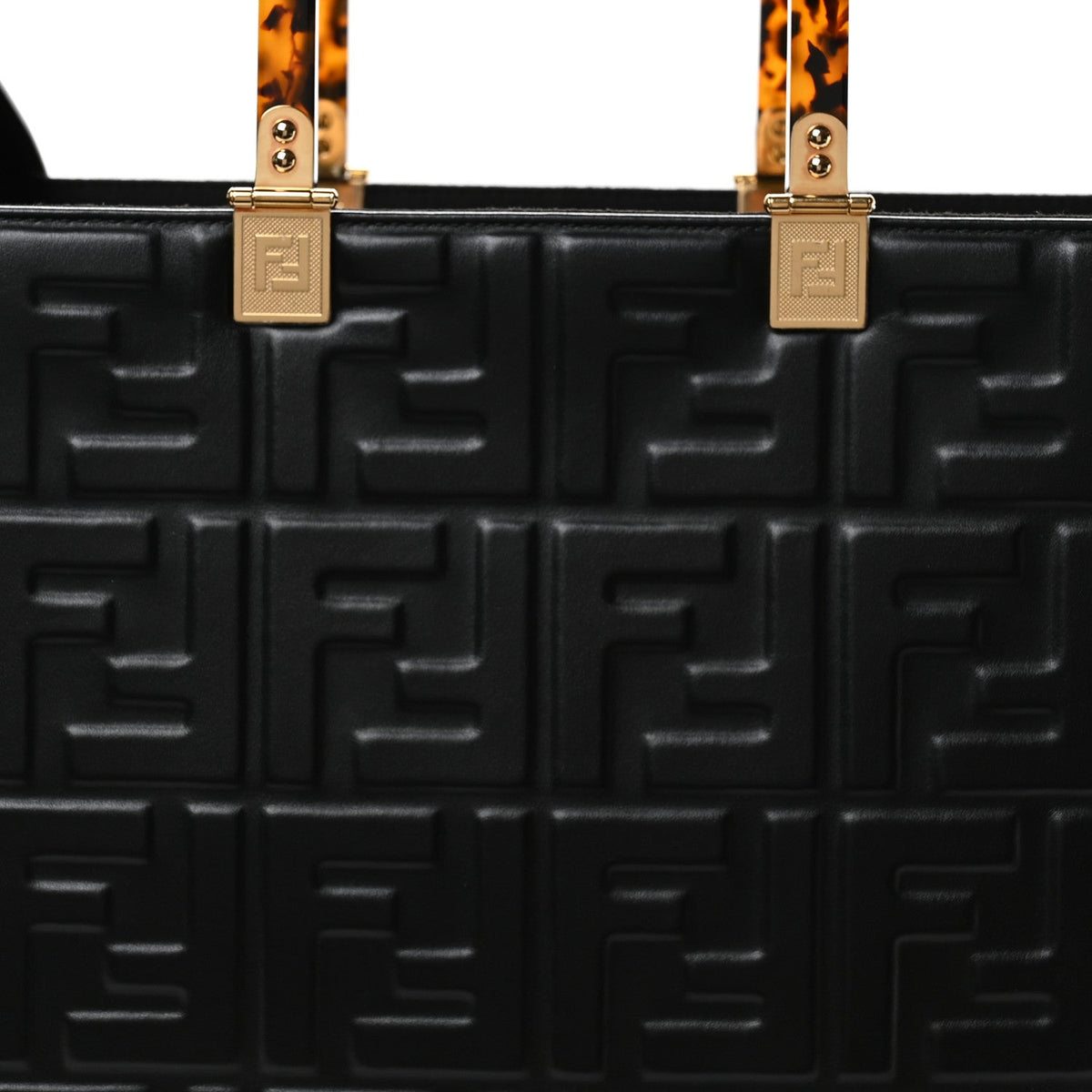 Vitello Plexiglass FF Embossed Medium Fendi Sunshine Shopper Tote Black
