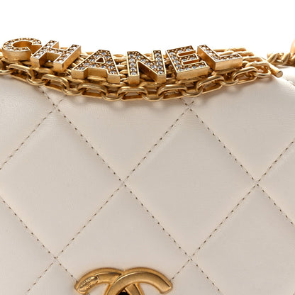 Lambskin Quilted Mini CC Crystal Logo Chain Flap White