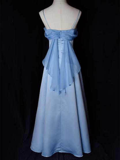 Lilac Spaghetti Straps A-Line Long Party Dress Vintage Evening Gown MD7568
