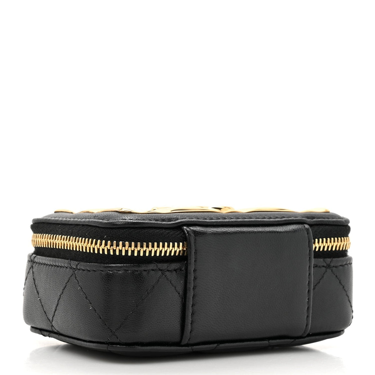 Lambskin Quilted Mini Golden Plate Clutch With Chain Black