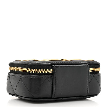 Lambskin Quilted Mini Golden Plate Clutch With Chain Black