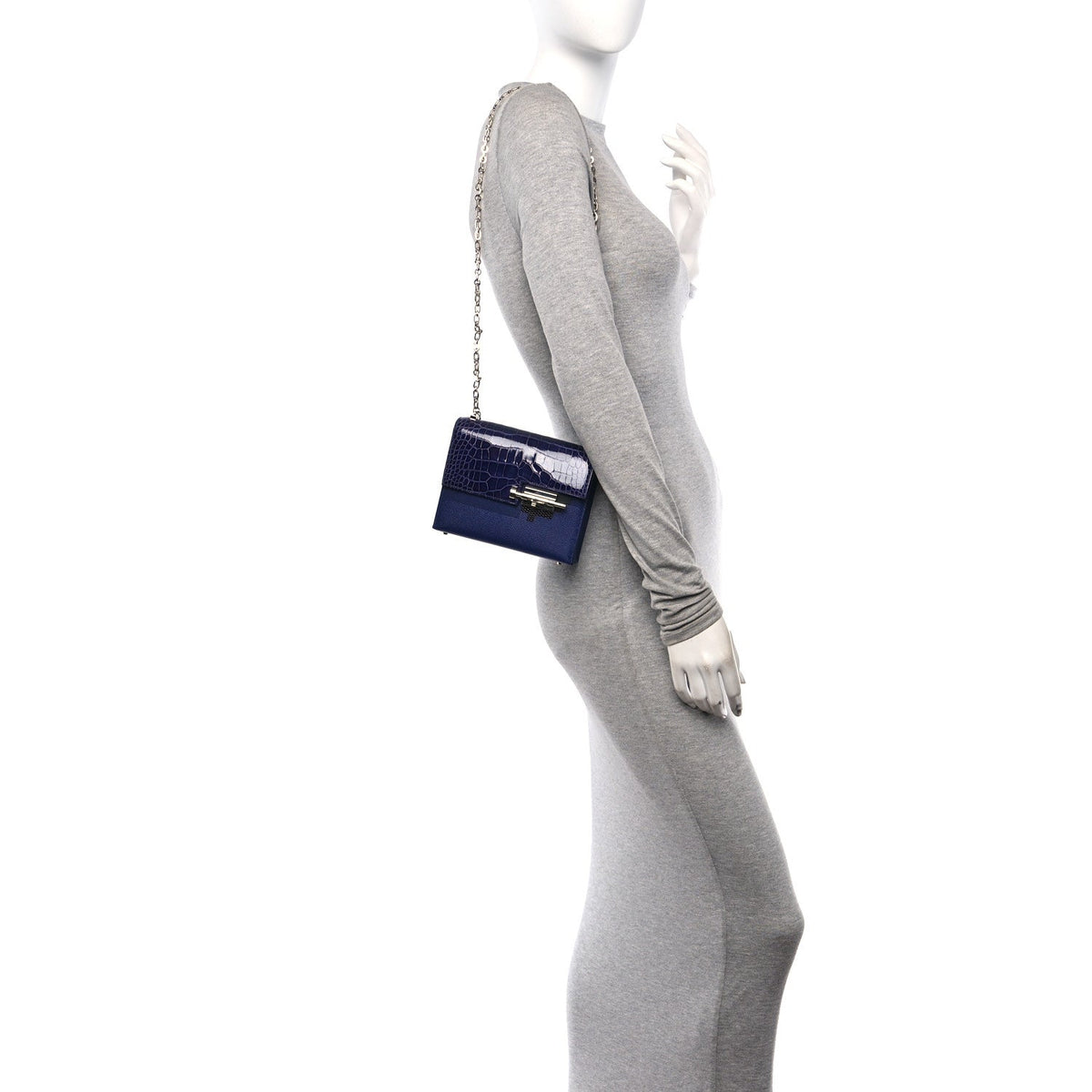Epsom Shiny Alligator Mini Verrou Chaine Bag Bleu Encre Black