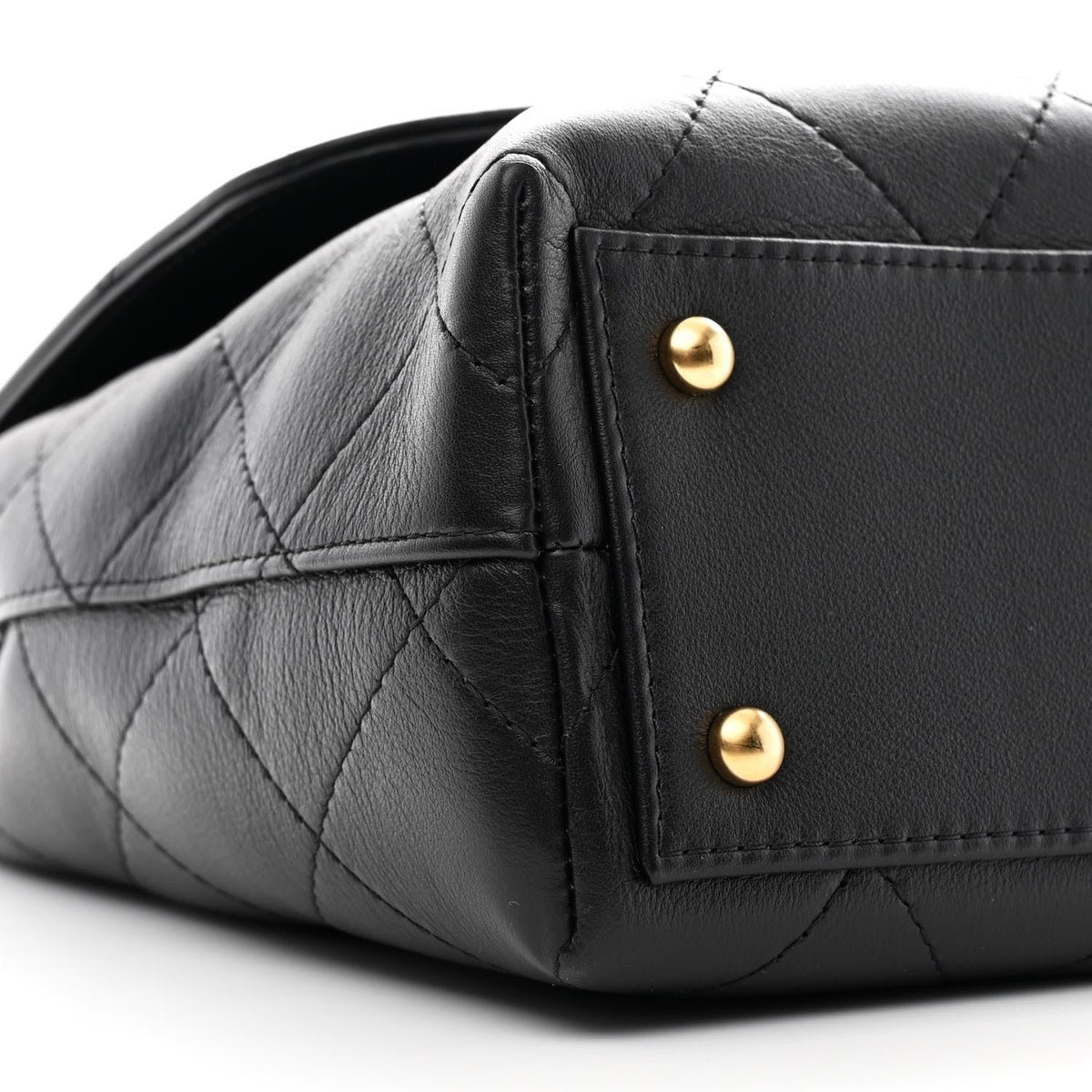 Calfskin Stitched Maxi Flap Top Handle Black