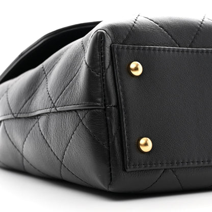 Calfskin Stitched Maxi Flap Top Handle Black