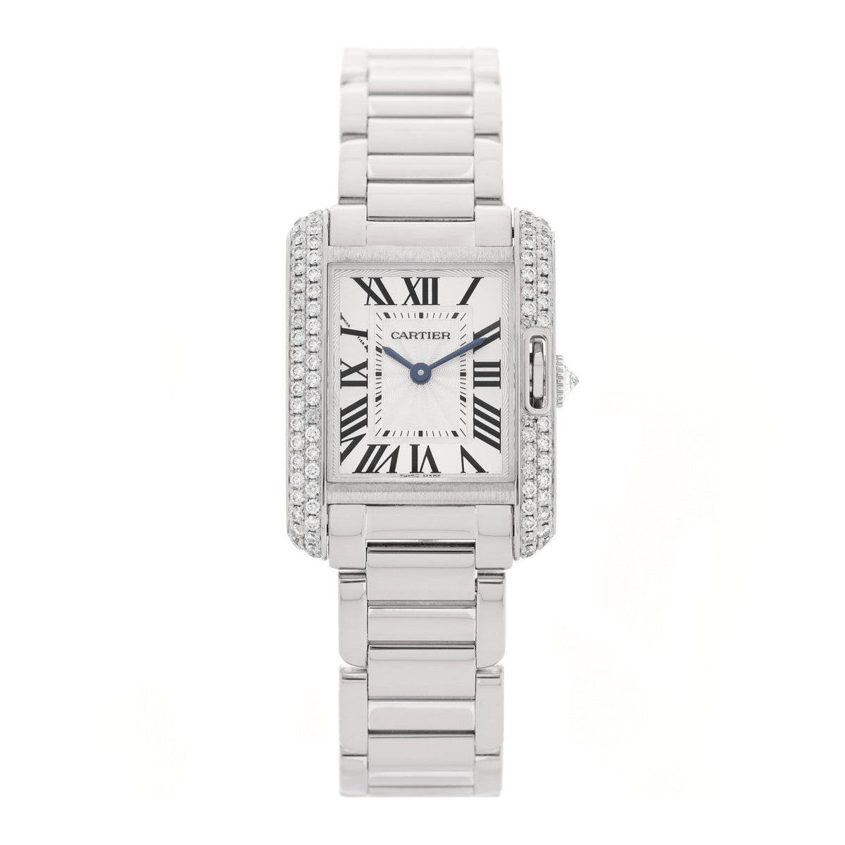 18K White Gold Diamond Bezel 23mm Tank Anglaise Quartz Watch