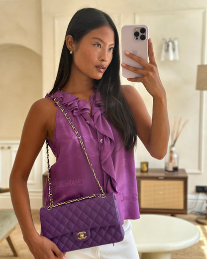 *HOT COLOUR* Chanel Purple Medium Classic Double Flap Bag in Caviar Leather with Champagne Gold Hardware