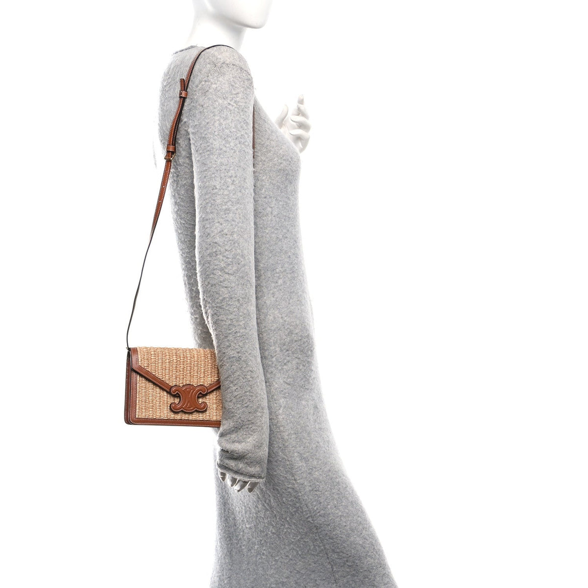 Raffia Calfskin Triomphe Wallet on Strap Natural Tan