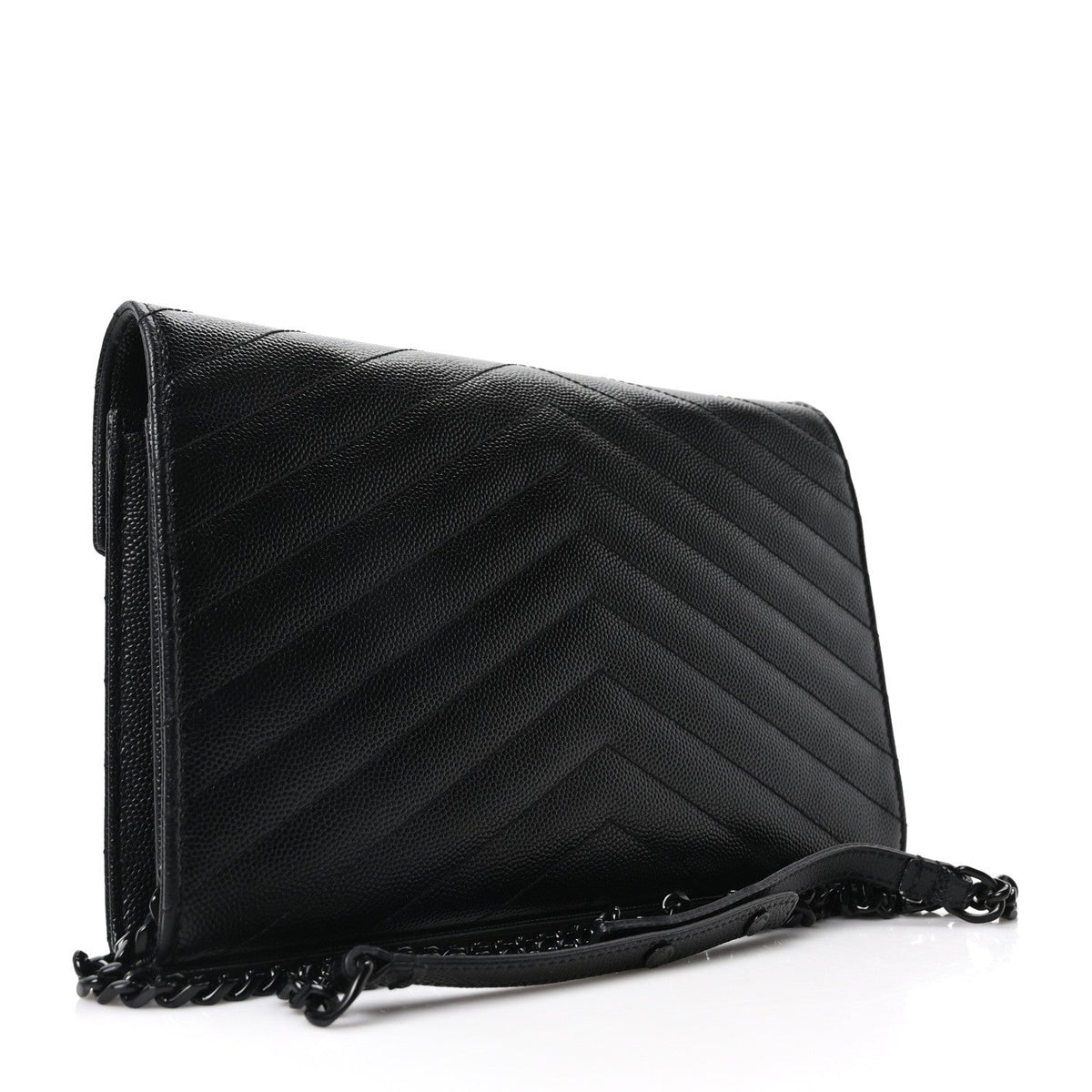 Grain De Poudre Matelasse Chevron Monogram Monochrome Chain Wallet Black