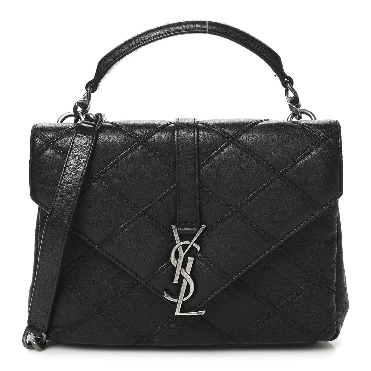 Calfskin Matelasse Diamond Quilted Monogram Medium College Bag Black