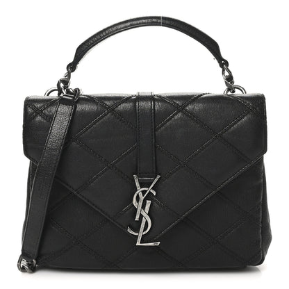 Calfskin Matelasse Diamond Quilted Monogram Medium College Bag Black