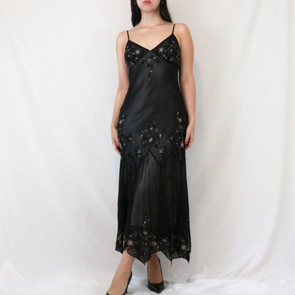 Vintage Green Spaghetti Straps Beaded Chiffon Tea Length Prom Dress SH1017