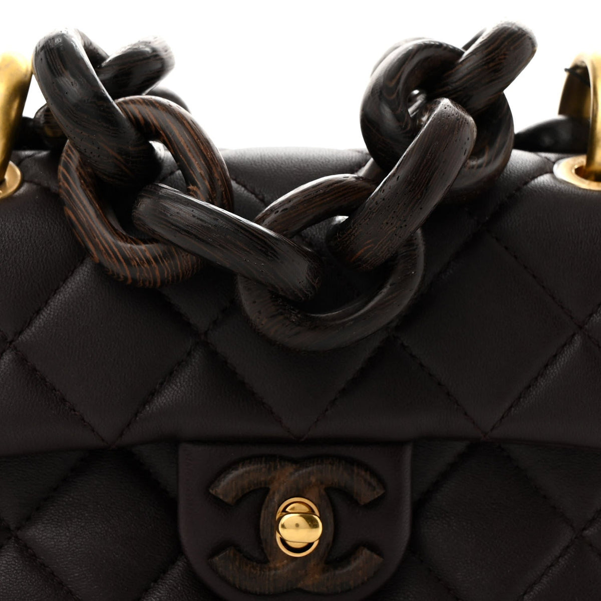 Lambskin Wenge Quilted Mini Fashion Wood Square Flap Dark Purple
