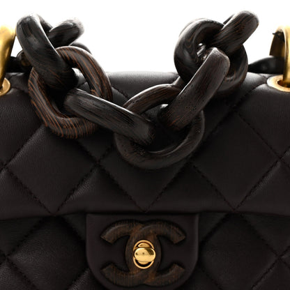 Lambskin Wenge Quilted Mini Fashion Wood Square Flap Dark Purple