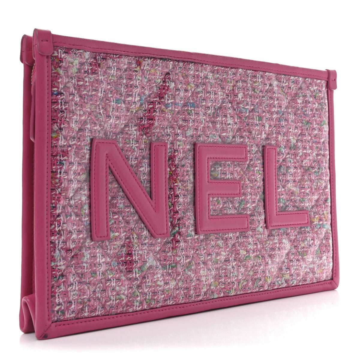 Tweed PVC Lambskin Wristlet Pouch Pink