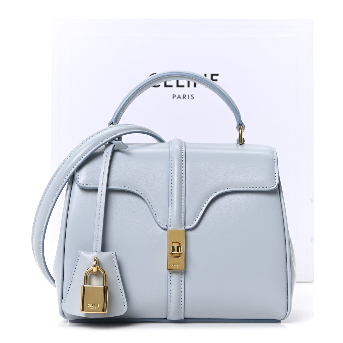 Satinated Calfskin Mini 16 Top Handle Bag Pale Blue