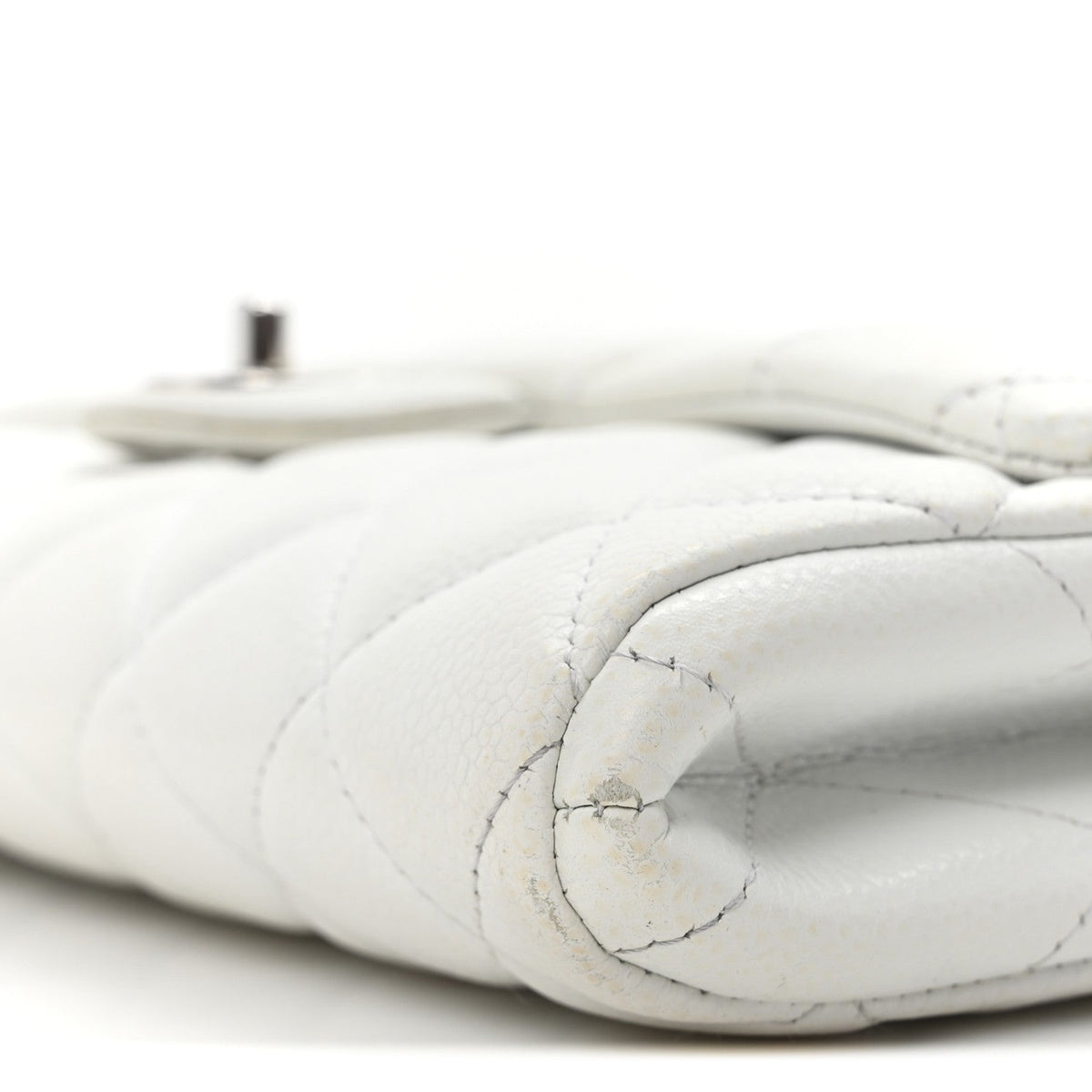 Caviar Quilted Clutch With Chain Flap White