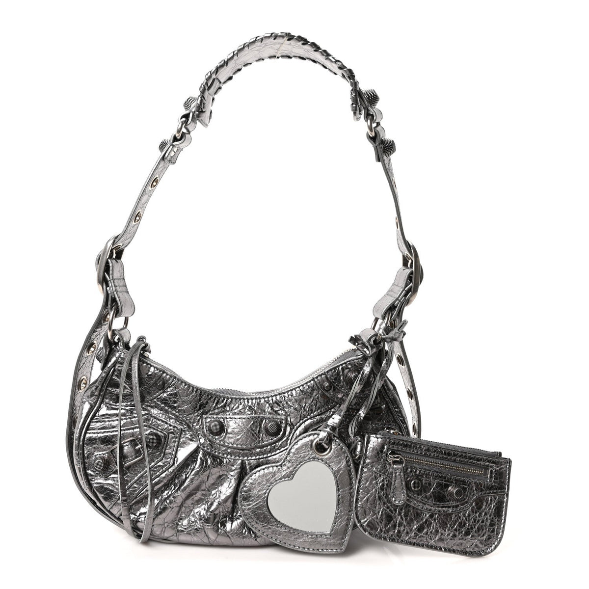 Metallic Agneau Arena Le Cagole Shoulder Bag XS Silver