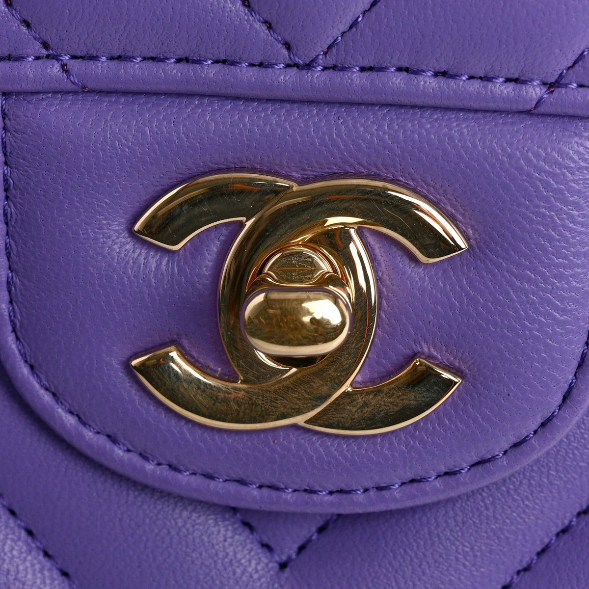 Lambskin Chevron Quilted Small Double Flap Purple