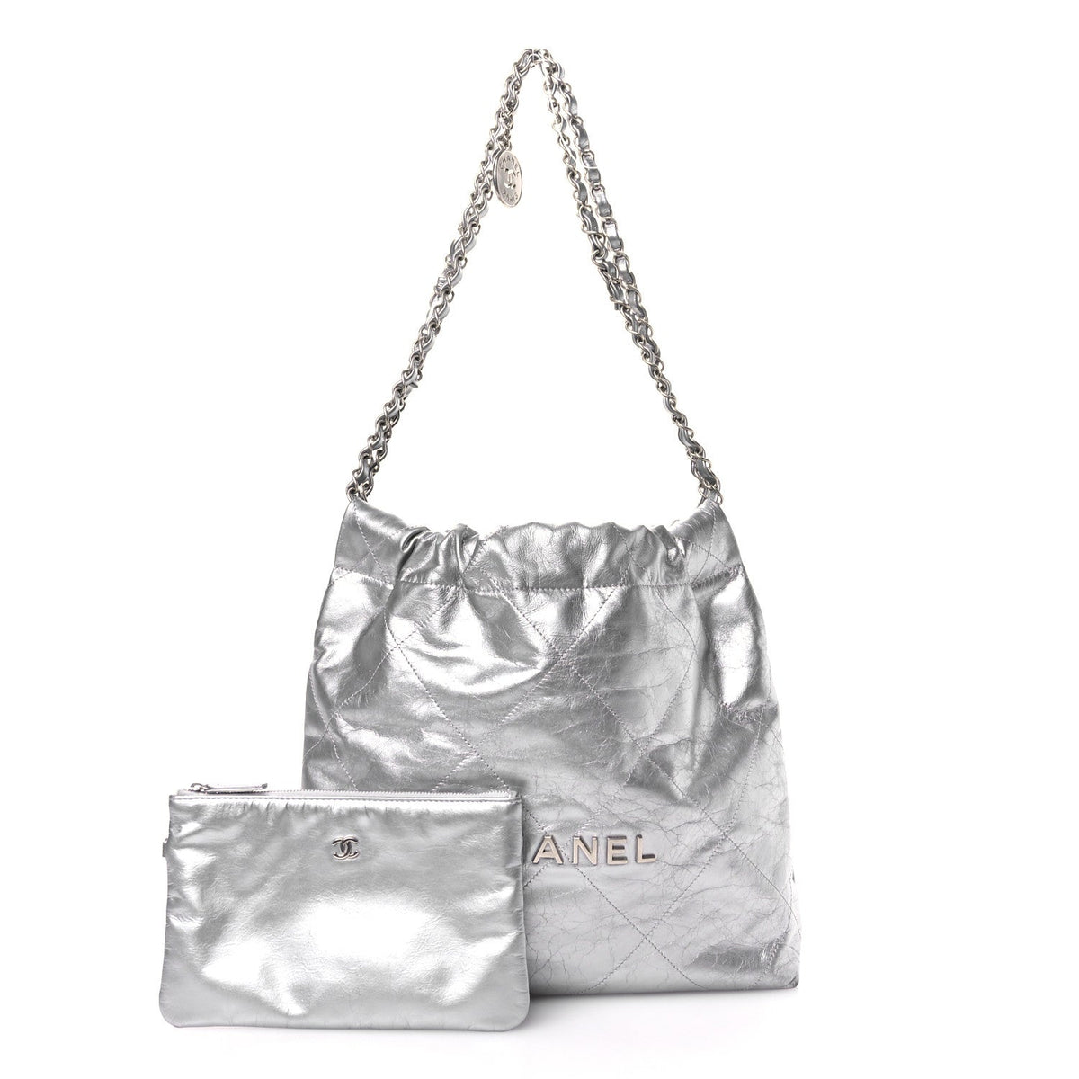 Metallic Calfskin Quilted Small Chanel 22 Silver