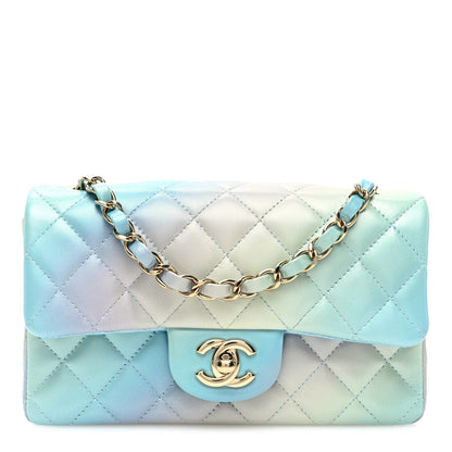 Lambskin Quilted Tie Dye Ombre Mini Rectangular Flap Blue Multicolor