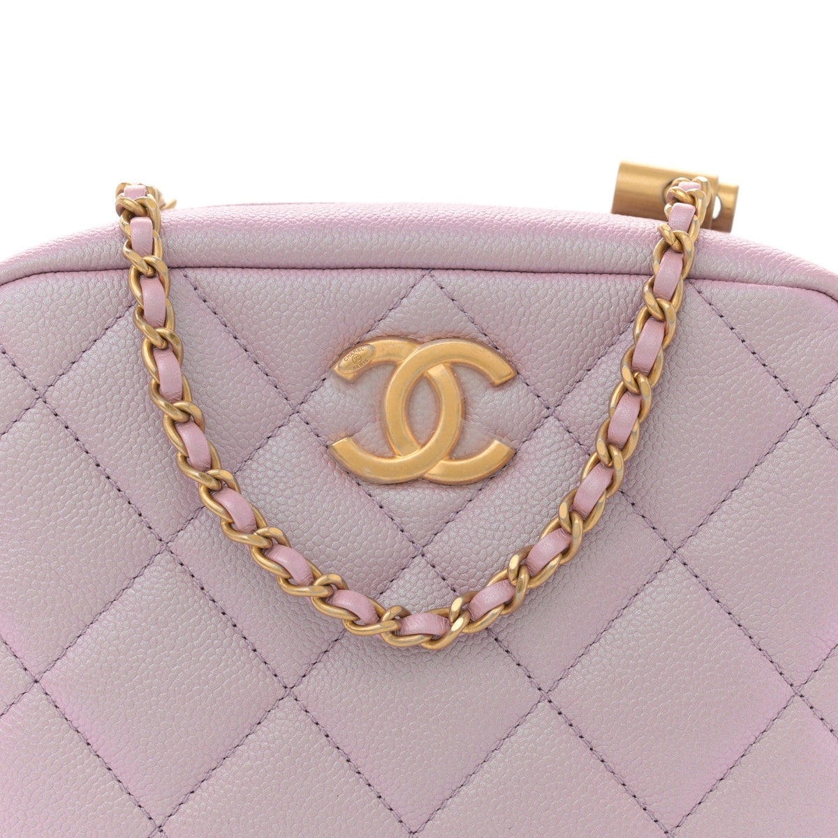Iridescent Caviar Quilted Mini My Perfect Camera Case Pink