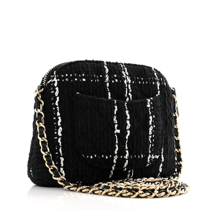 Tweed Quilted Mini Clutch With Chain Black White