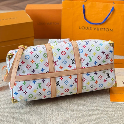 LOUIS VUITTON X TAKASHI MURAKAMI KEEPALL BANDOULIÈRE 45 BAG MULTICOLORE BLANC 45CM M13742