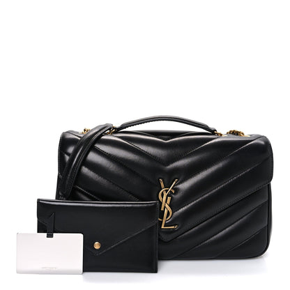 Lambskin Chevron Quilted Medium Loulou Black