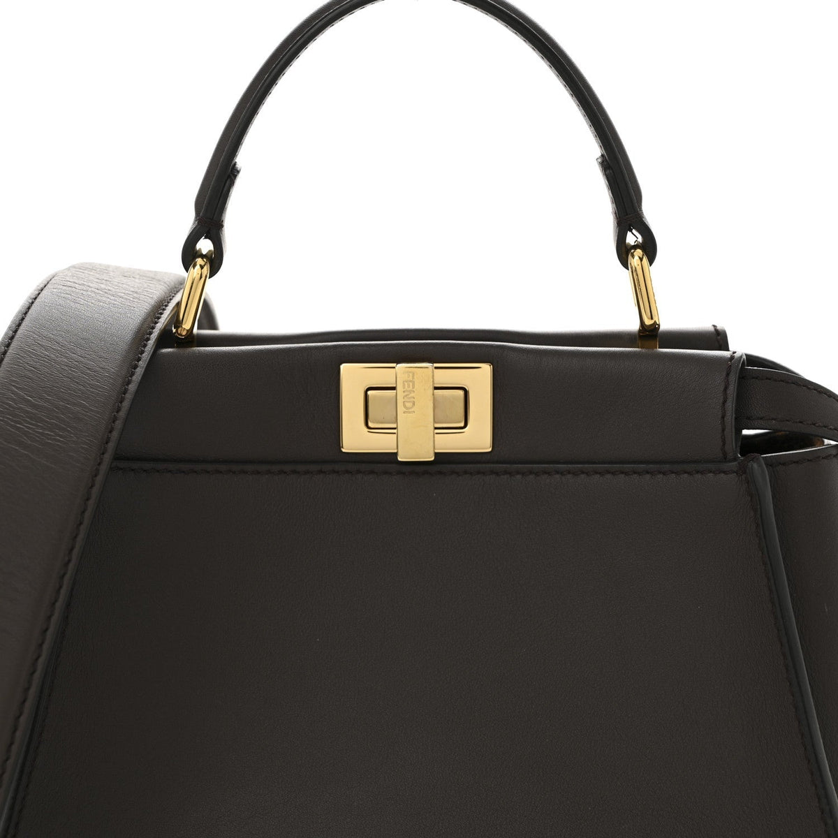Vitello Seta Suede FF Mini Peekaboo Iconic Satchel Chocolate Sigaro Marrone