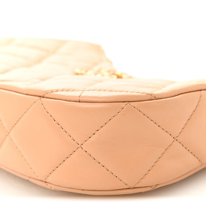 Crumpled Calfskin Quilted Braided CC Hobo Beige