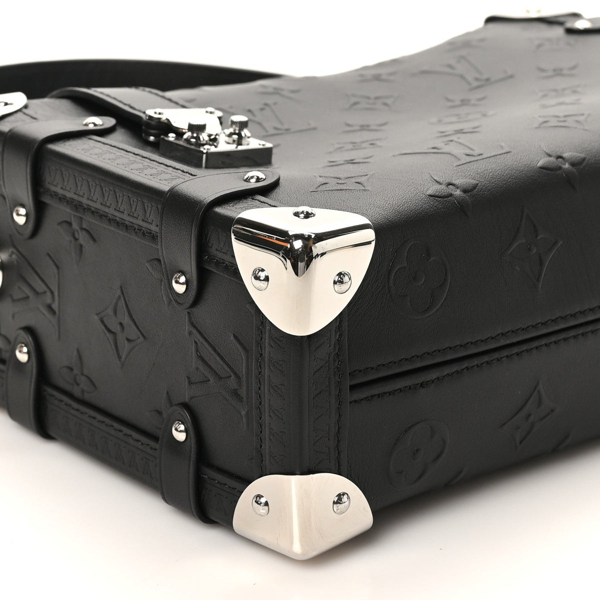 Calfskin Debossed Monogram Side Trunk Black