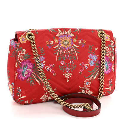 Jacquard Matelasse Floral Medium GG Marmont Shoulder Bag Red