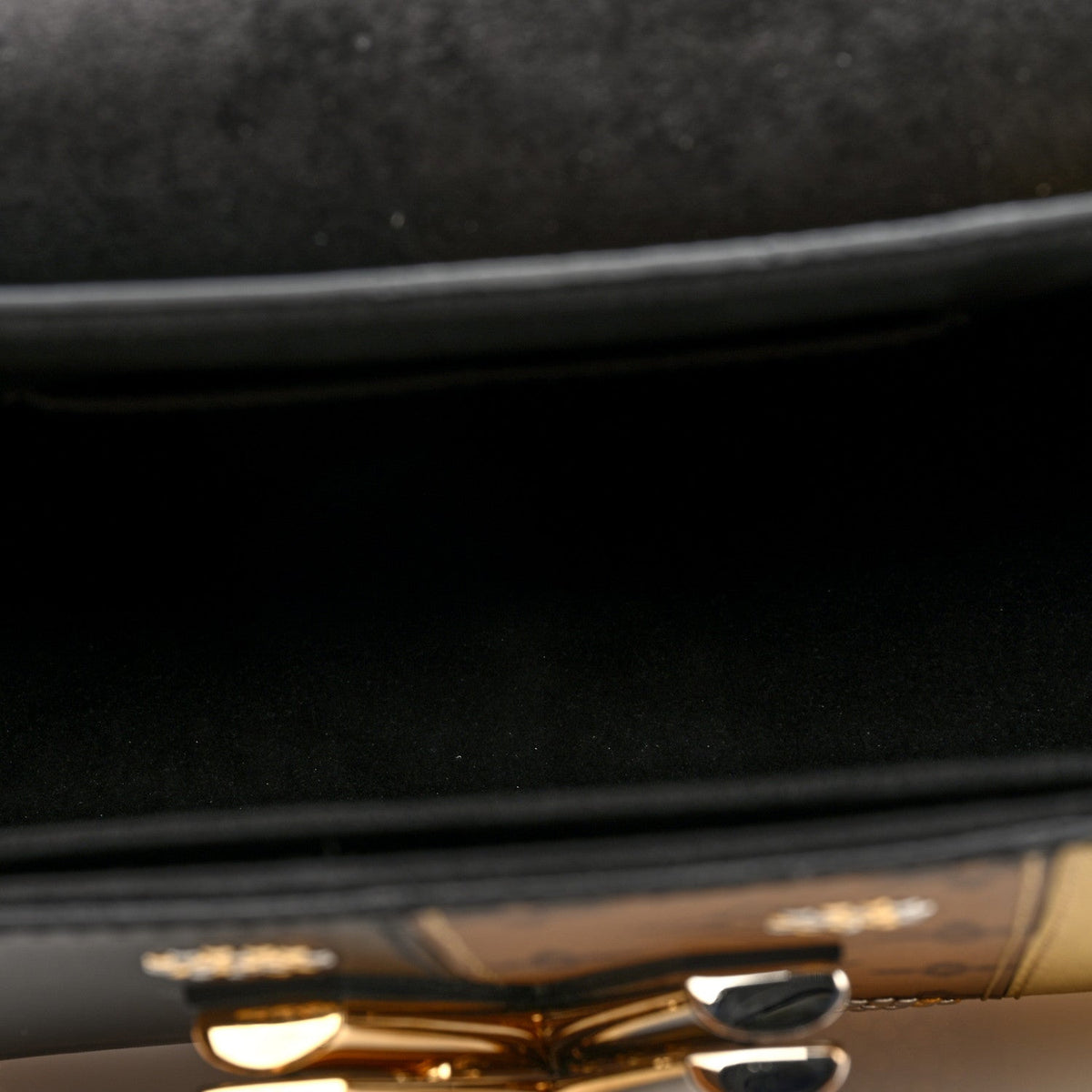 Calfskin Reverse Monogram Studded Twist Shoulder Bag MM Black Gold