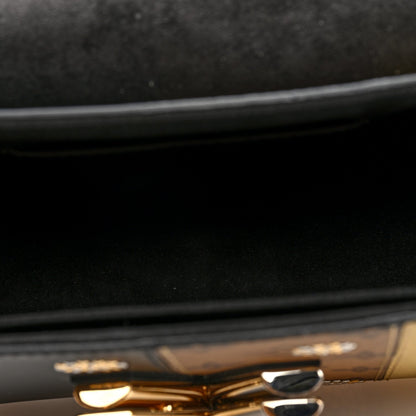 Calfskin Reverse Monogram Studded Twist Shoulder Bag MM Black Gold