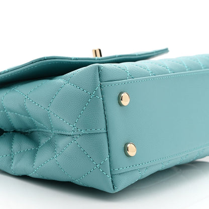 Caviar Quilted Mini Coco Handle Flap Turquoise
