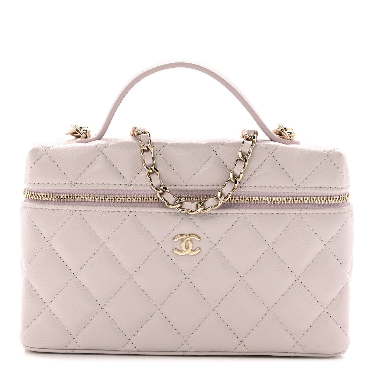 Caviar Quilted Top Handle Slim Vanity With Chain Light Purple