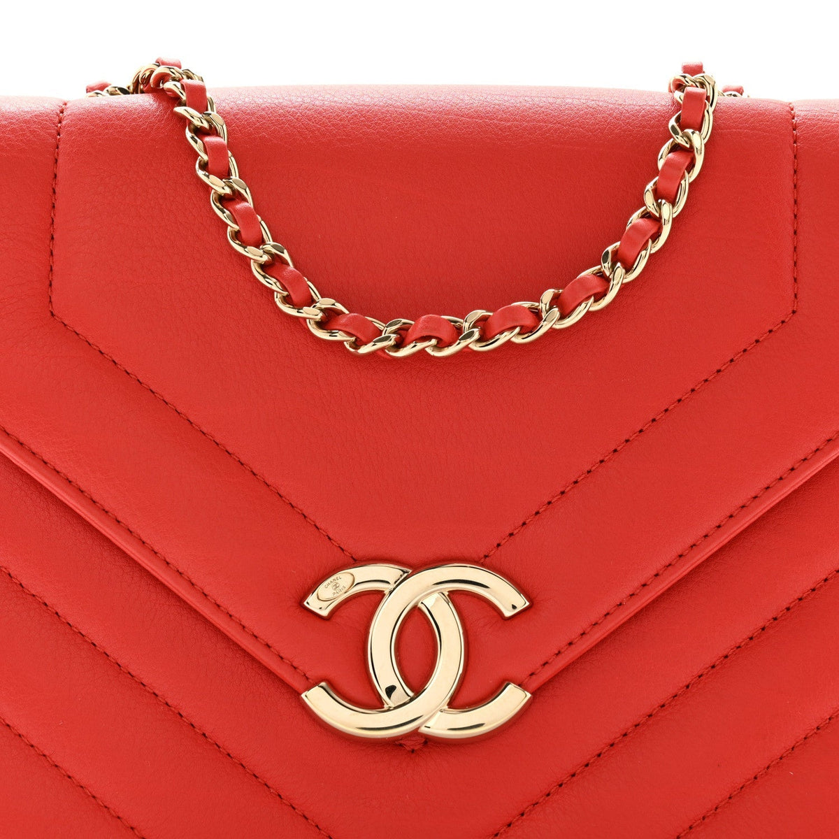 Calfskin Quilted Chevron Small Envelope Flap Red