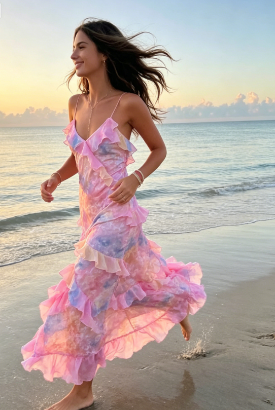 Unique Pink Ruffles Long Prom Dress Evening Dress SH978