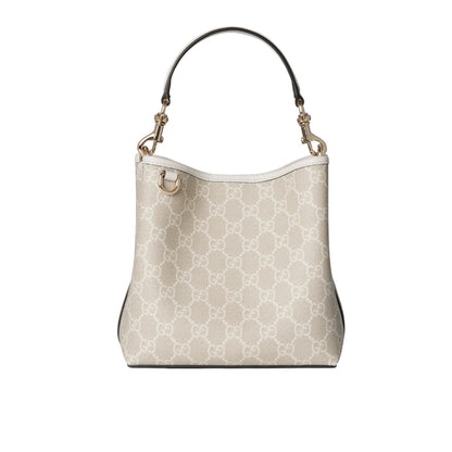 GUCCI GG EMBLEM SMALL BUCKET BAG BEIGE AND WHITE FABRIC 20CM 815118 FAD6L 9641